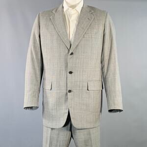 O'CONNELL'S Size 42 Long Black White Plaid Wool Notch Lapel Suit